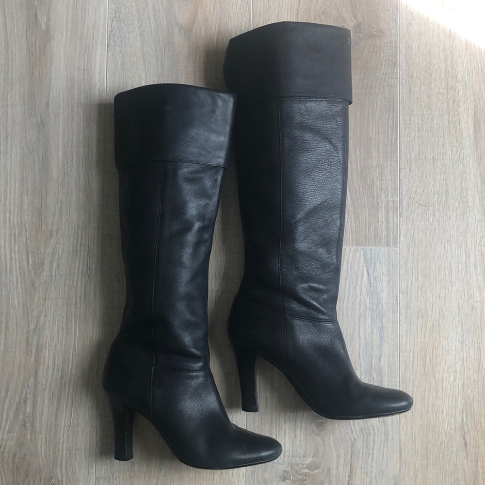 Steve Madden Slouchy Black Leather Boots RoundToe
